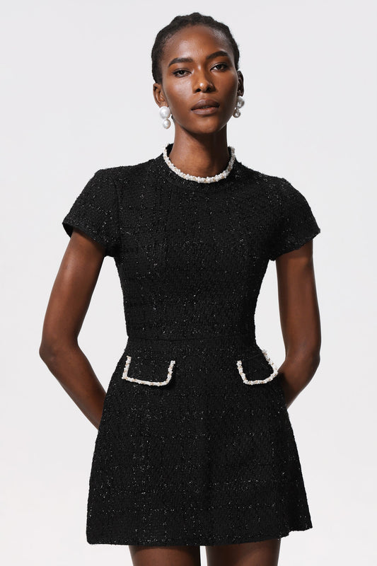 DALIA - Mini-jurk met korte mouwen en strass-steentjes