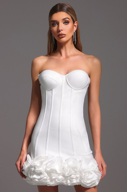 DALIA - Hailey Sleeveless Fishbone Flowers Bandage Mini Dress