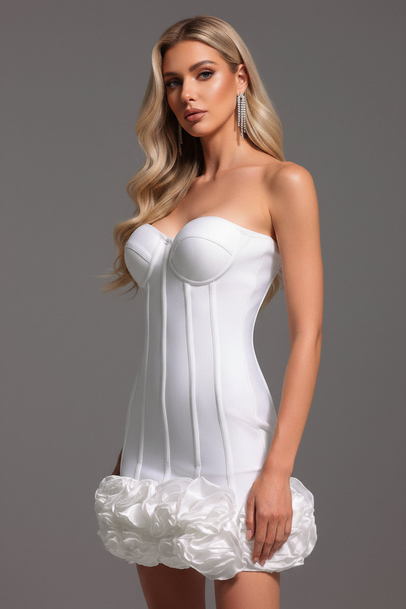 DALIA - Hailey Mouwloze Mini-jurk met Visgraat Bloemen en Bandage