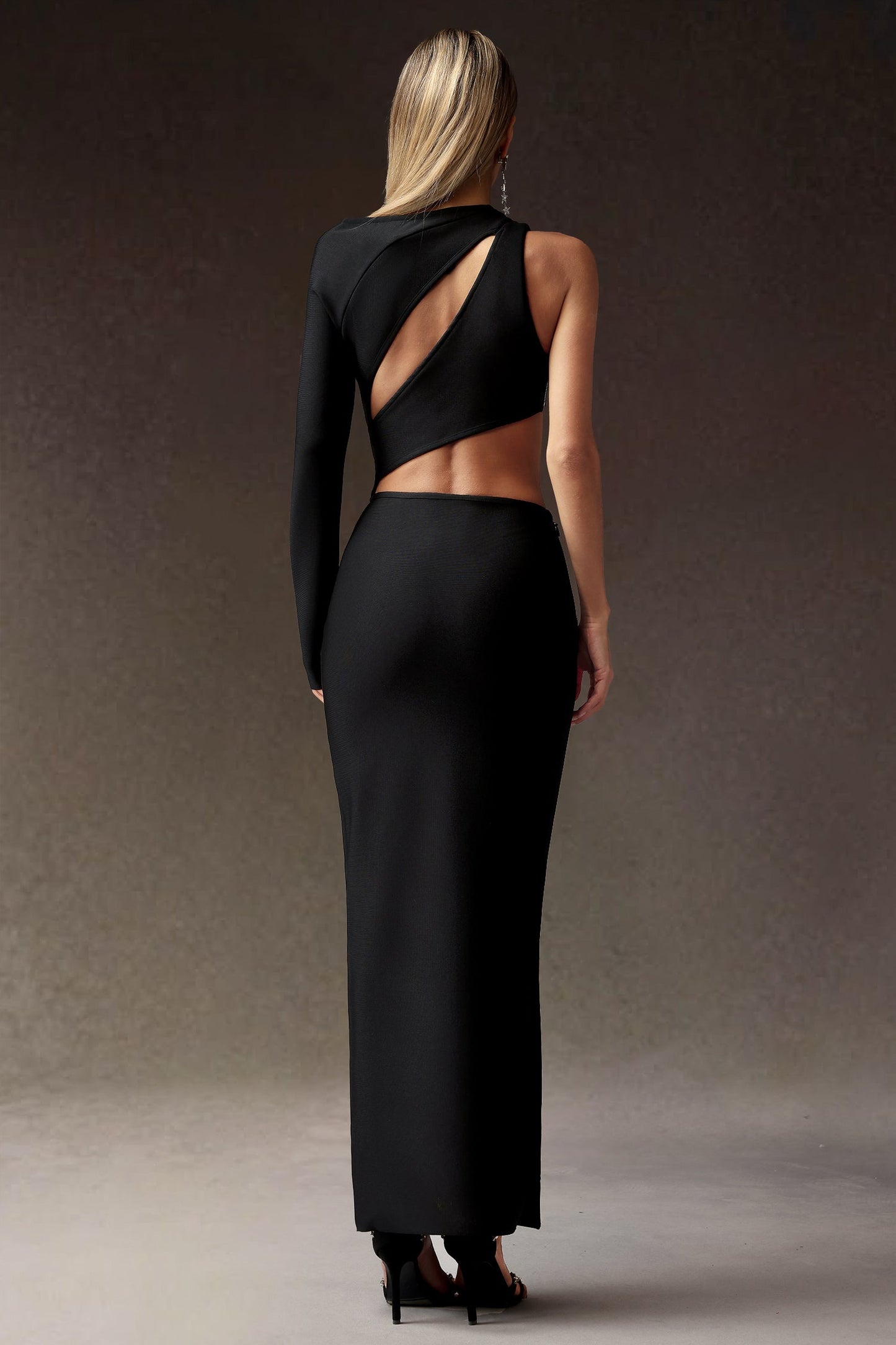 DALIA - Star Slit One Shoulder Slim Hollowed-out Bandage Maxi Dress