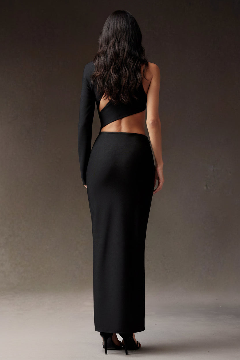 DALIA - Star Slit One Shoulder Slim Hollowed-out Bandage Maxi Dress