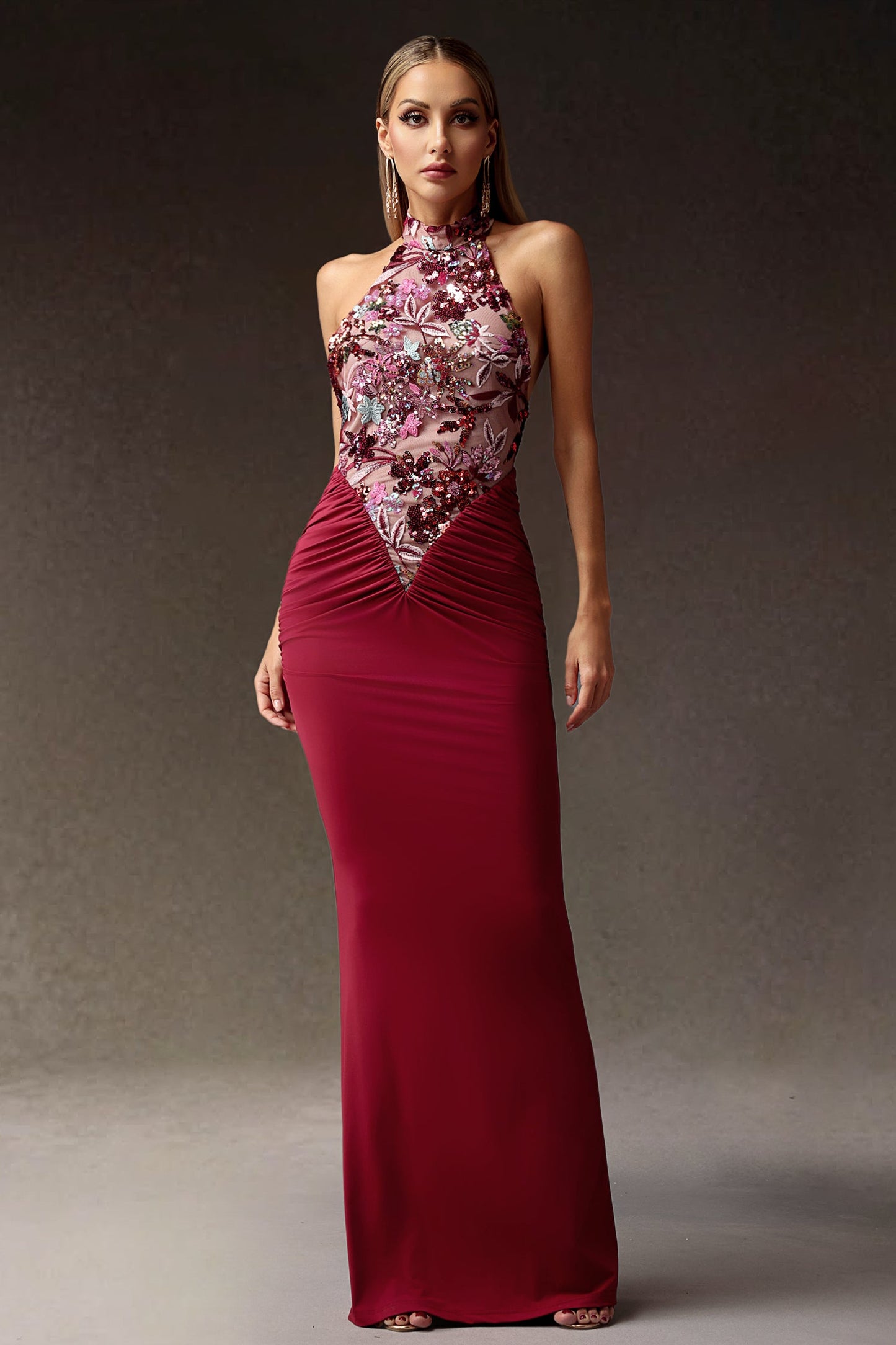 DALIA - Flowers Sequins Slim Maxi Dress
