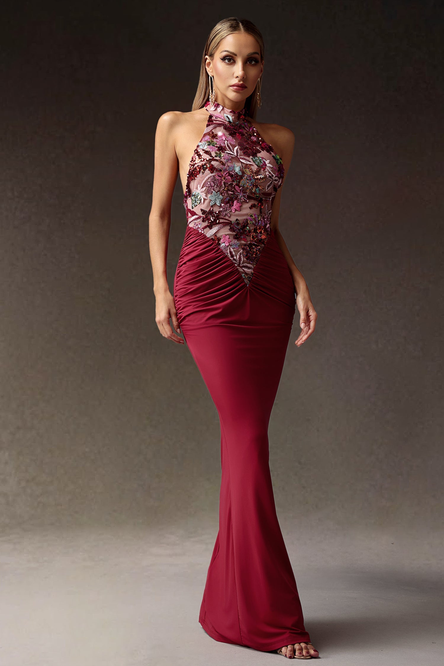 DALIA - Flowers Sequins Slim Maxi Dress