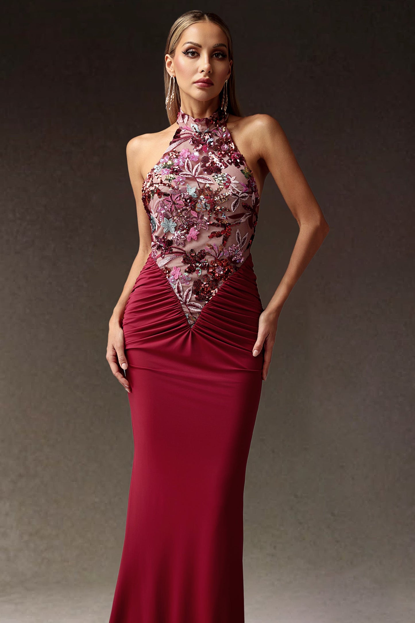 DALIA - Flowers Sequins Slim Maxi Dress