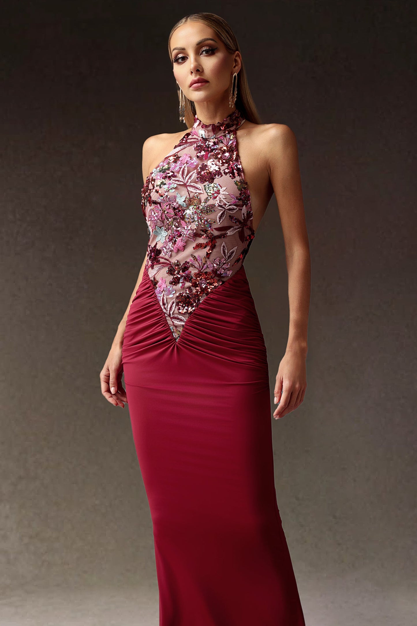 DALIA - Flowers Sequins Slim Maxi Dress