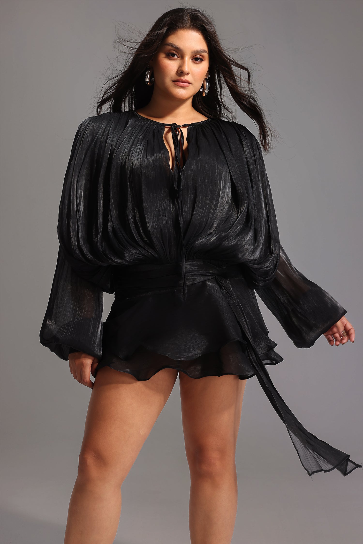 DALIA - Long Sleeve Lacing Mini Dress Curve