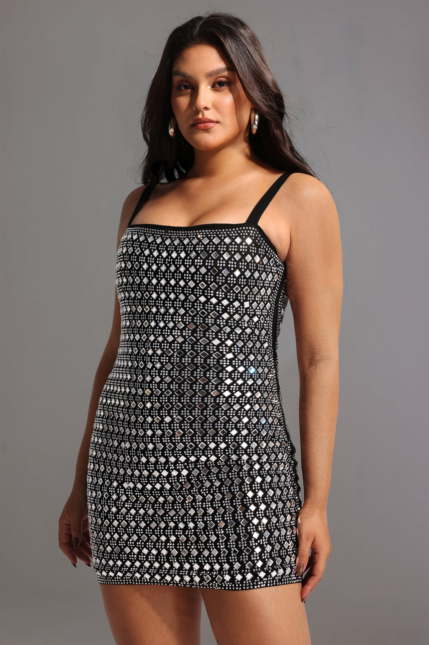 DALIA - Rhinestones Halter Bandage Mini Dress Curve
