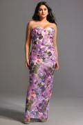 DALIA -  Flower Sequins Strapless Mesh Dress Curve