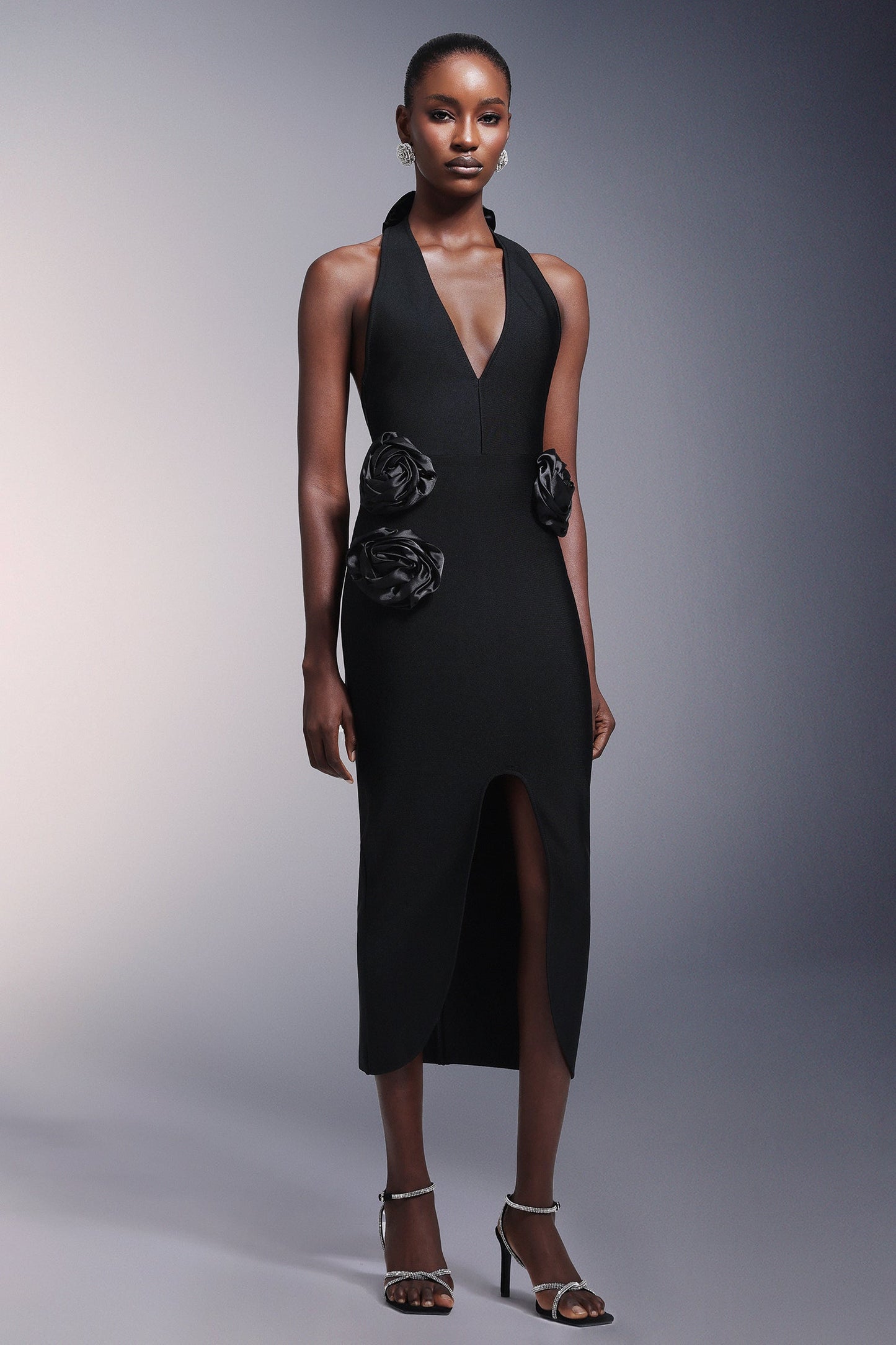 DALIA - Sahara Flowers High Slit Deep-V Bandage Midi Dress