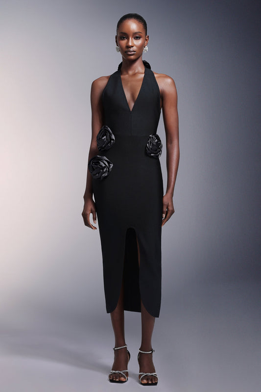 DALIA - Sahara Flowers High Slit Deep-V Bandage Midi Dress