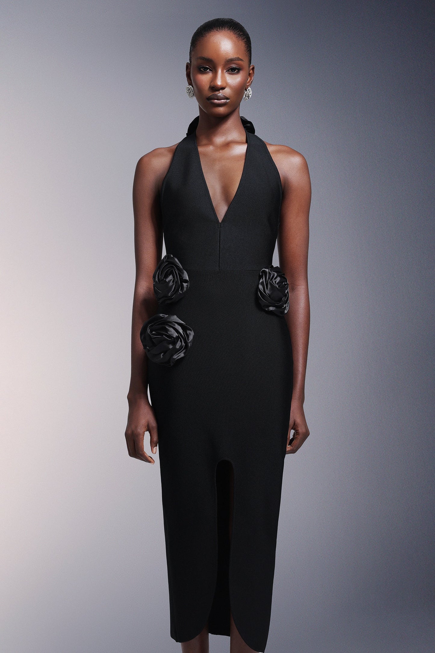 DALIA - Sahara Flowers High Slit Deep-V Bandage Midi Dress