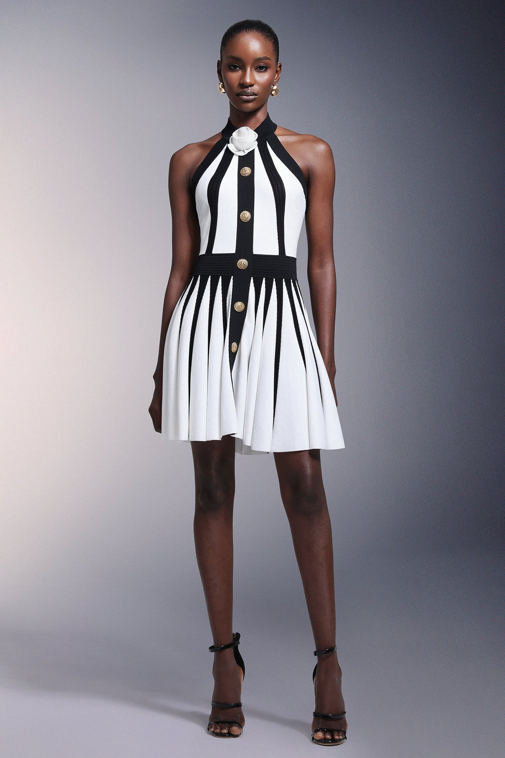 DALIA - Iana Flower Halter Stripes Mini Dress