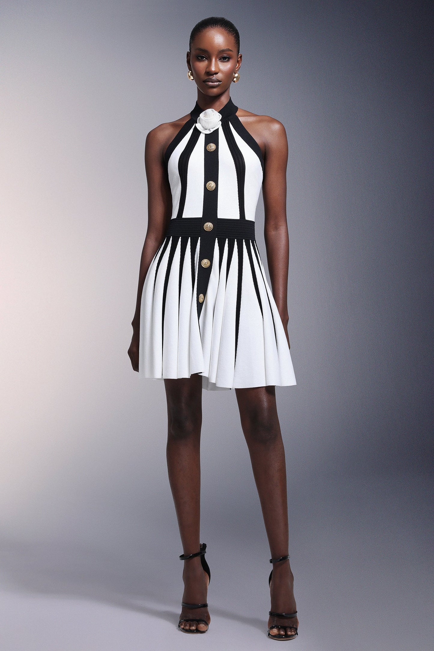 DALIA - Iana Flower Halter Stripes Mini Dress