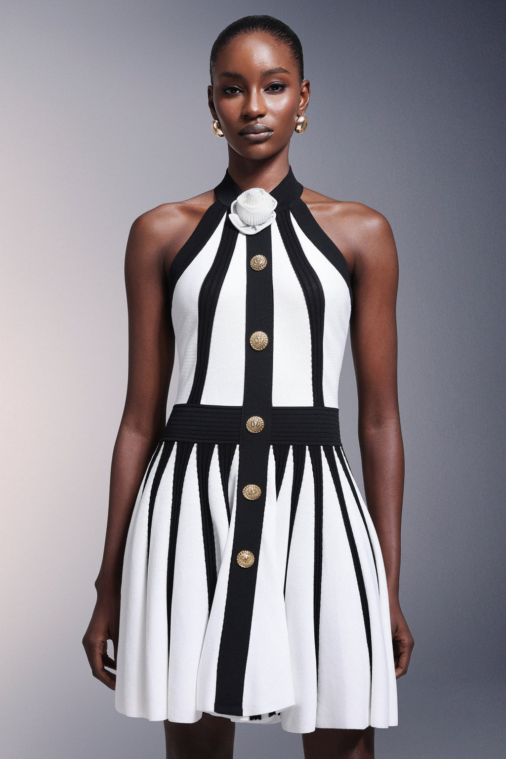 DALIA - Iana Flower Halter Stripes Mini Dress