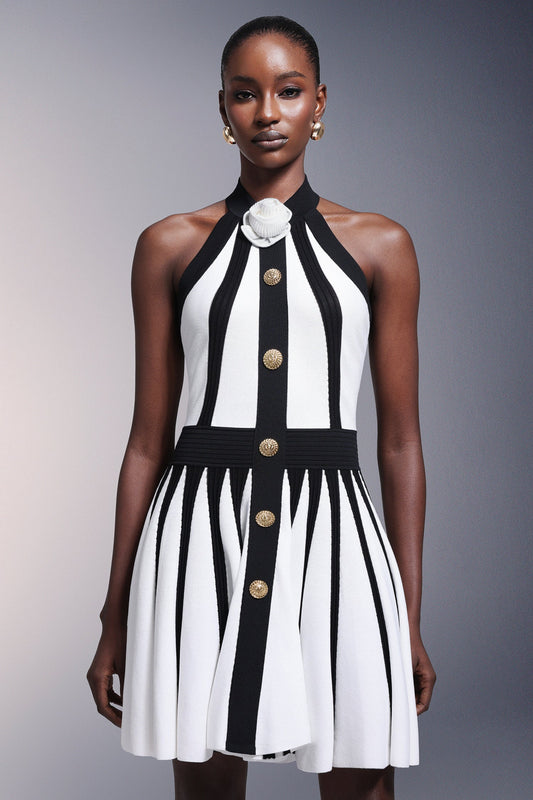 DALIA - Iana Flower Halter Stripes Mini Dress