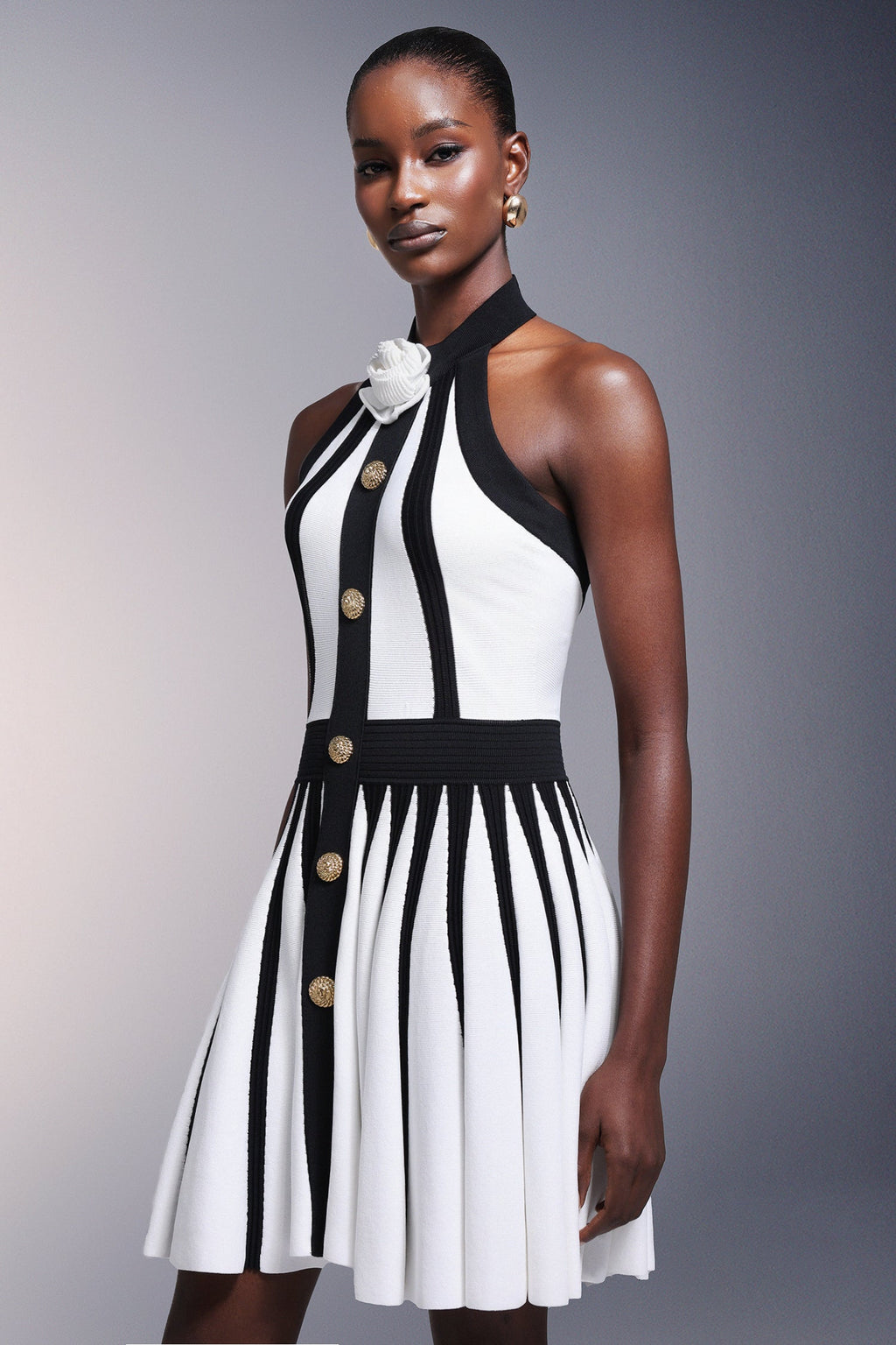 DALIA - Iana Flower Halter Stripes Mini Dress