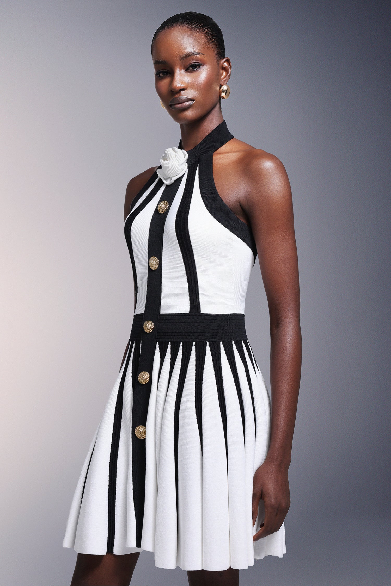 DALIA - Iana Flower Halter Stripes Mini Dress