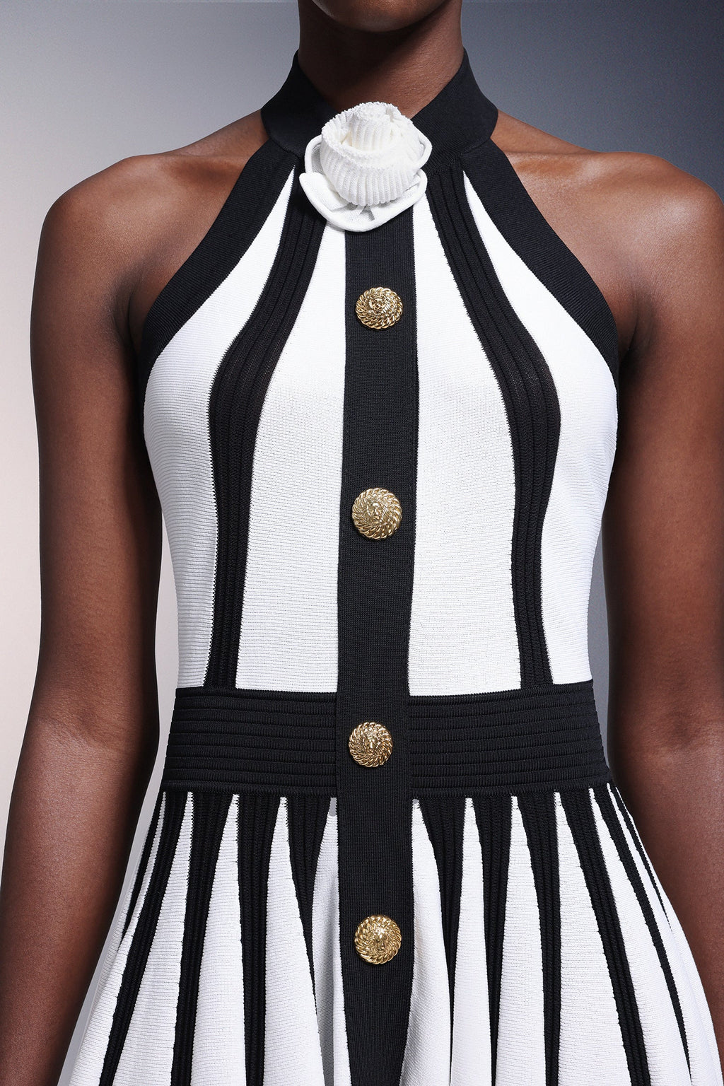 DALIA - Iana Flower Halter Stripes Mini Dress