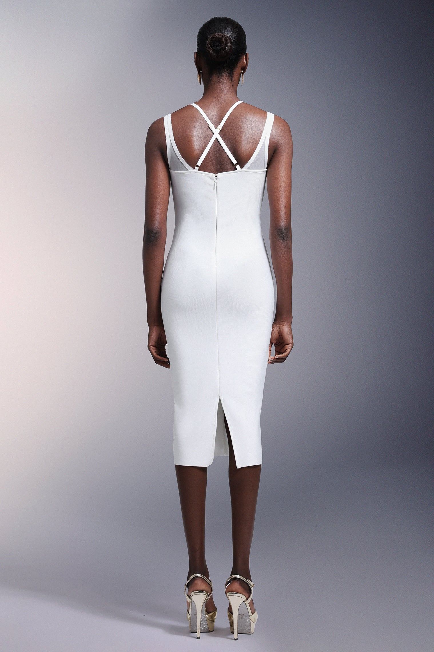 DALIA - Mouwloze midi-jurk met bandage-details 