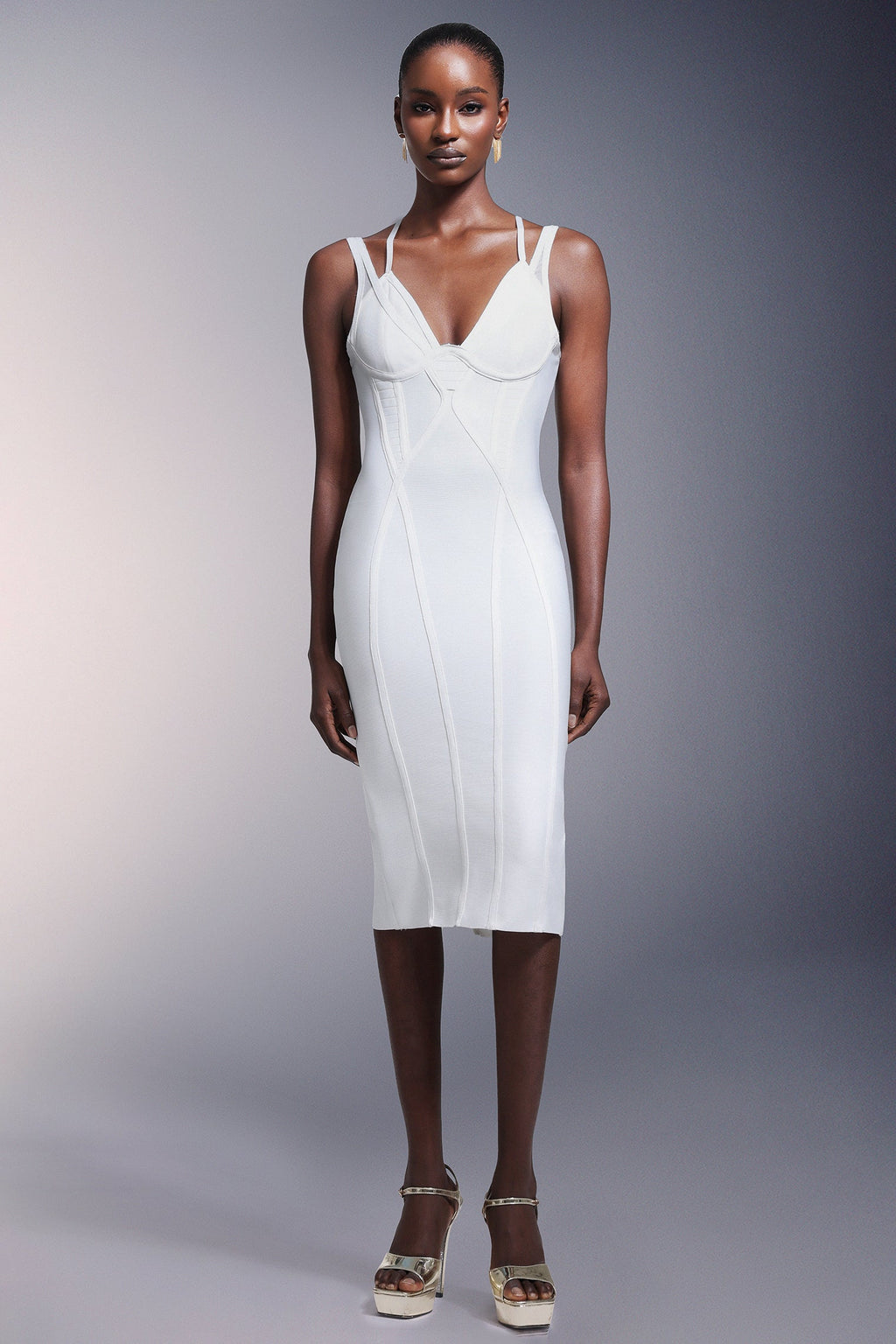 DALIA - Mouwloze midi-jurk met bandage-details 