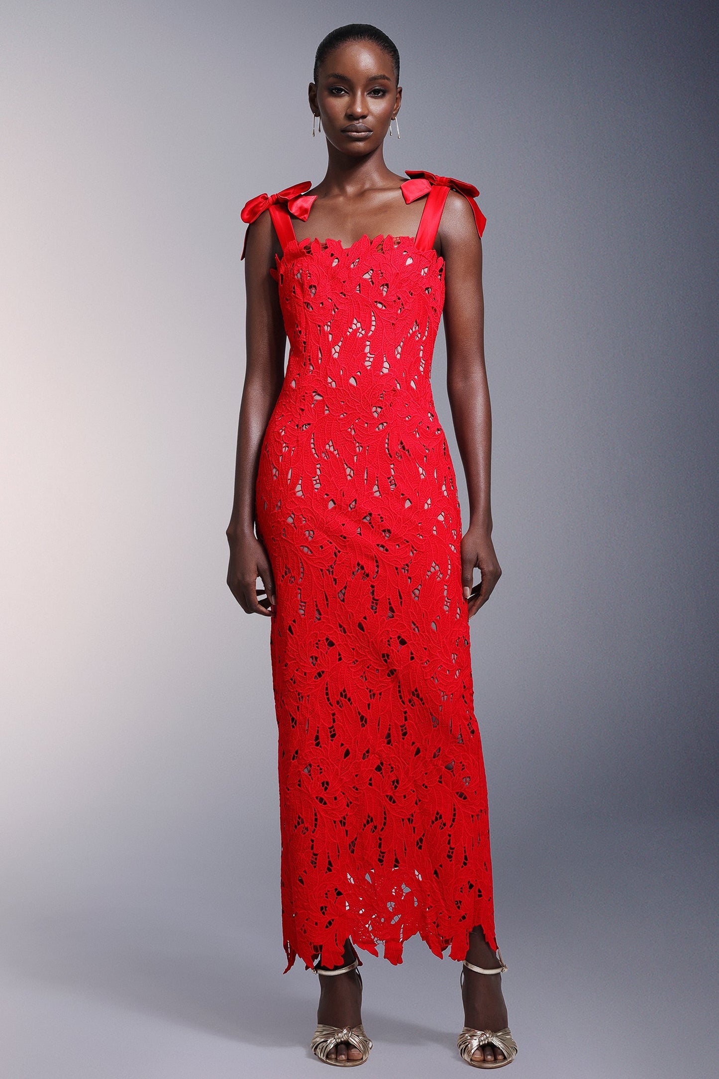 DALIA - Teela Bows Lace Sleeveless Maxi Dress