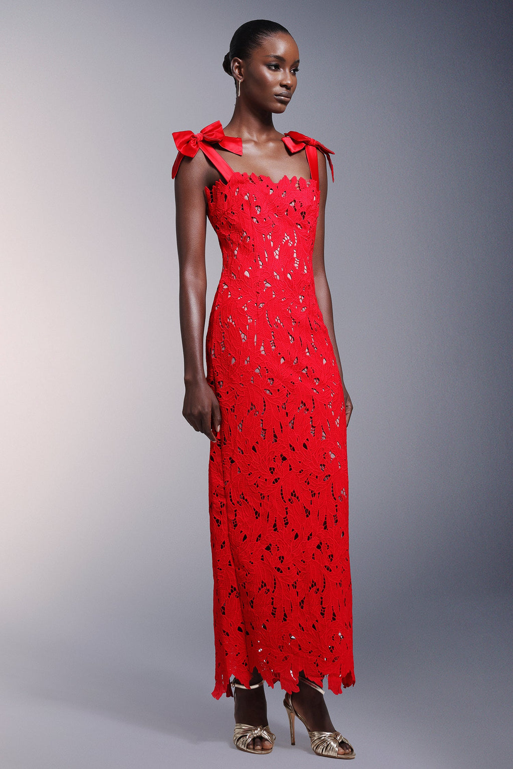DALIA - Teela Bows Lace Sleeveless Maxi Dress