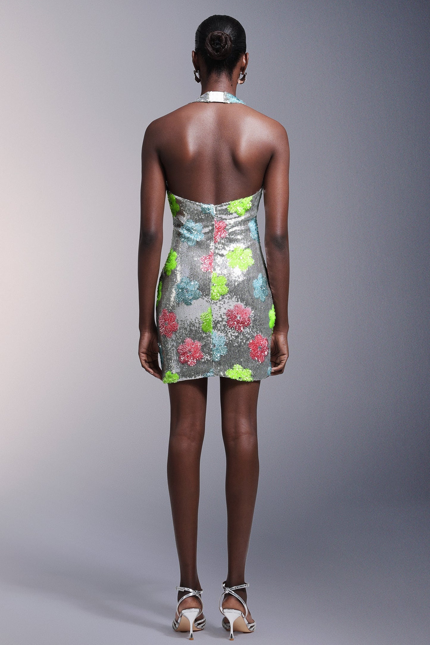 DALIA - Flowers Backless Halter Sequins Mini Dress