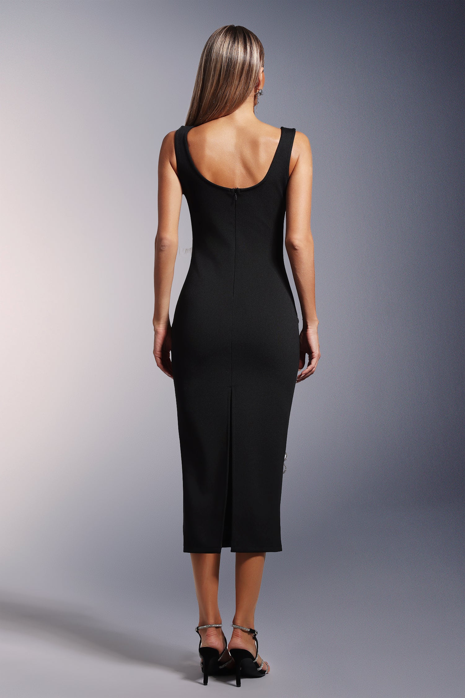 DALIA - Viane Sleeveless  Diamond Flowers Bandage Midi Dress