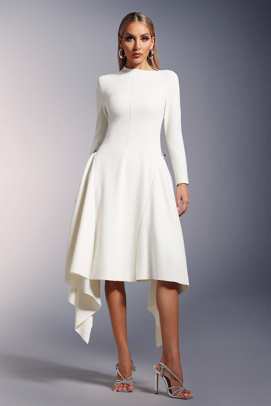 DALIA - Sylvia Long Sleeves  Midi Dress - White