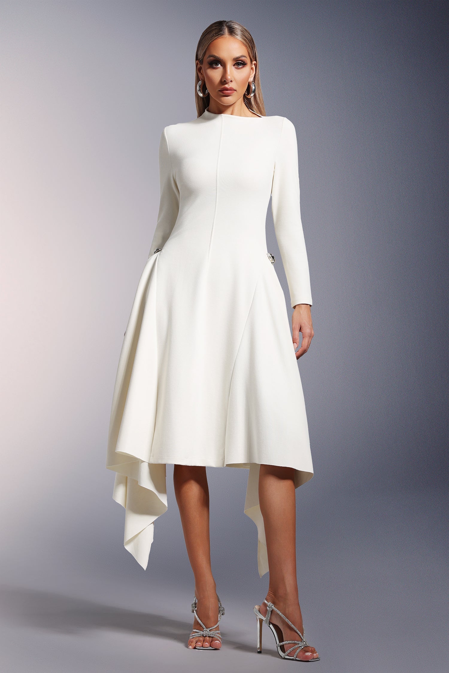 DALIA - Sylvia Long Sleeves  Midi Dress - White
