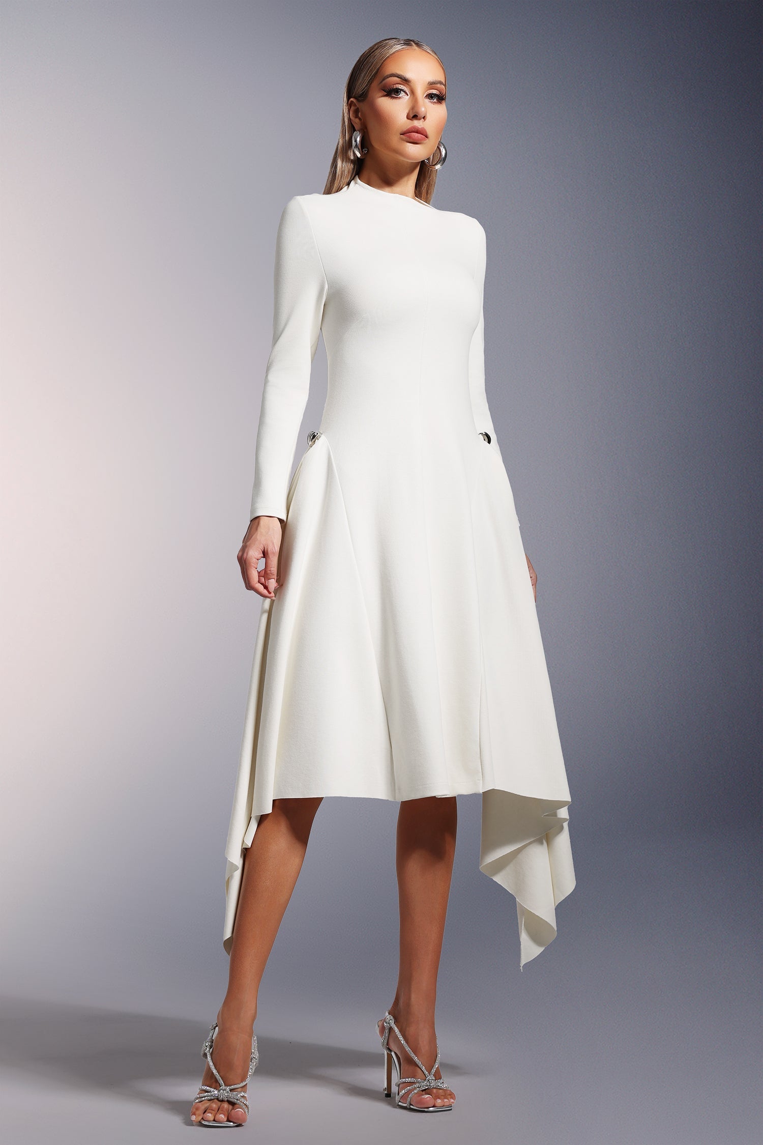 DALIA - Sylvia Long Sleeves  Midi Dress - White