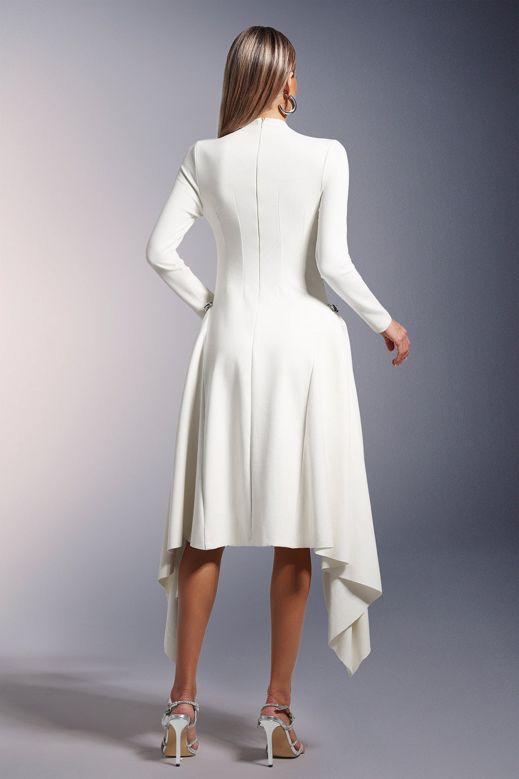 DALIA - Sylvia Long Sleeves  Midi Dress - White