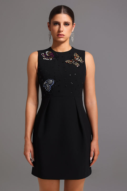 DALIA - Butterfly Round Neck Sequins Mini Dress