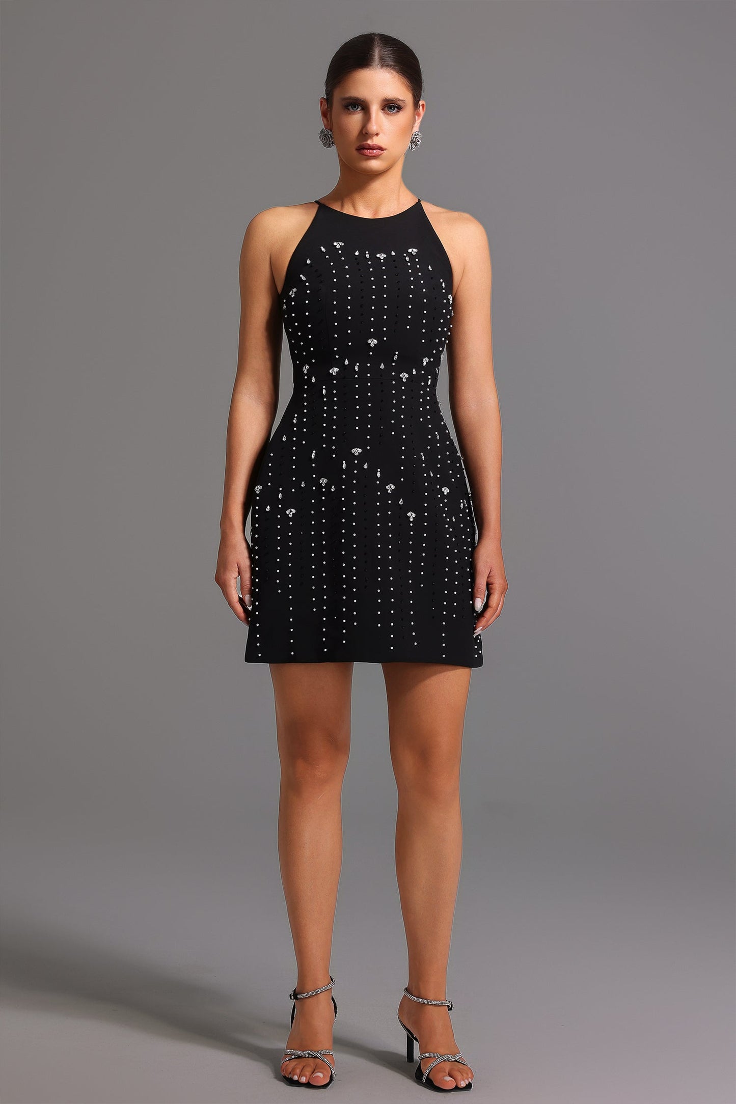 DALIA - Round Neck Sleeveless Diamond Mini Dress