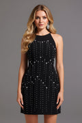 DALIA - Round Neck Sleeveless Diamond Mini Dress