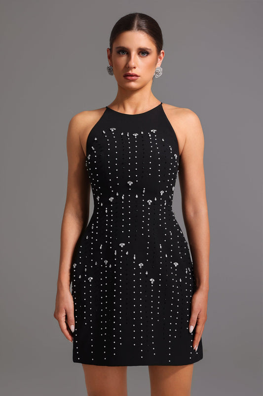 DALIA - Round Neck Sleeveless Diamond Mini Dress