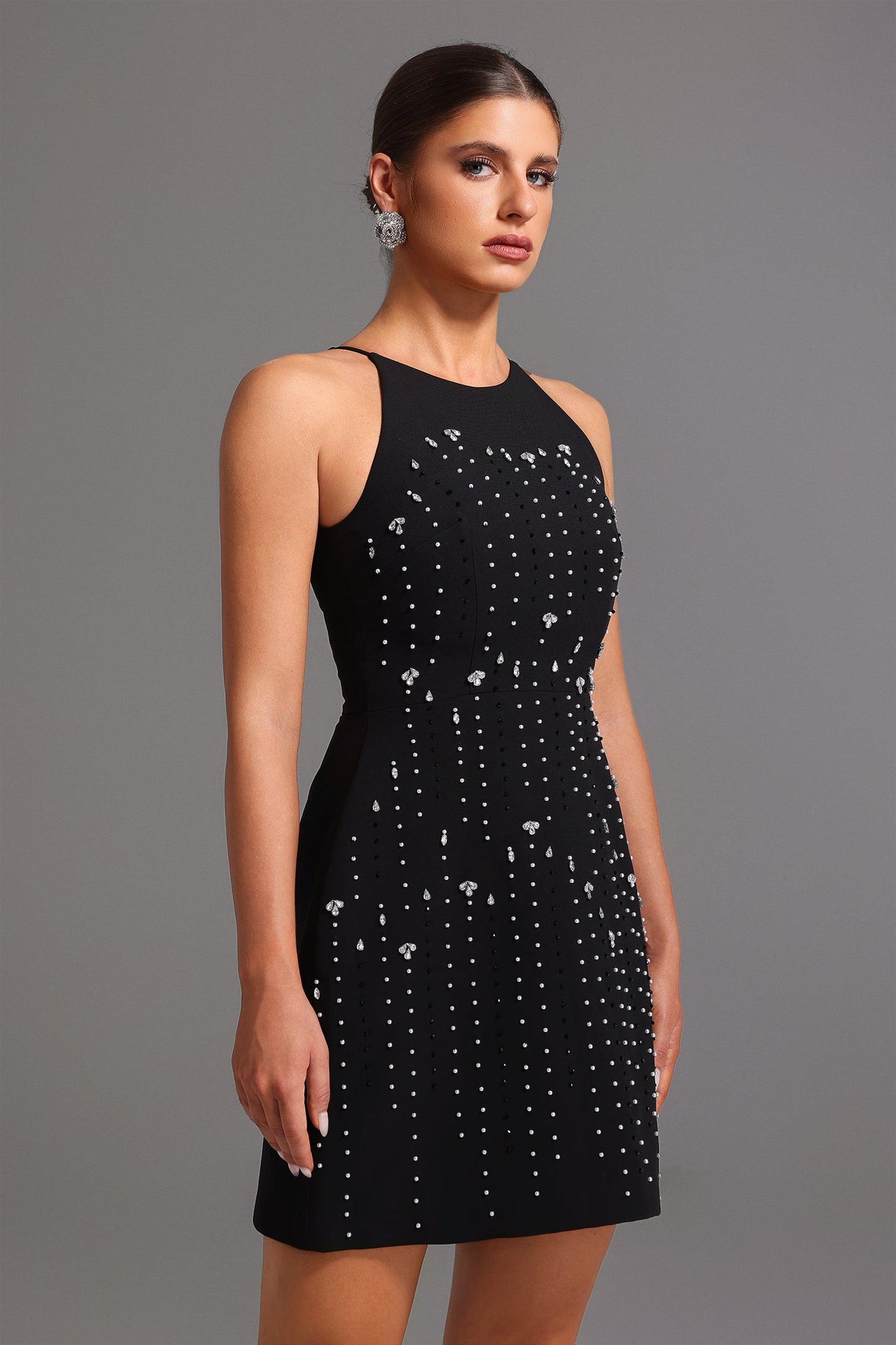DALIA - Round Neck Sleeveless Diamond Mini Dress