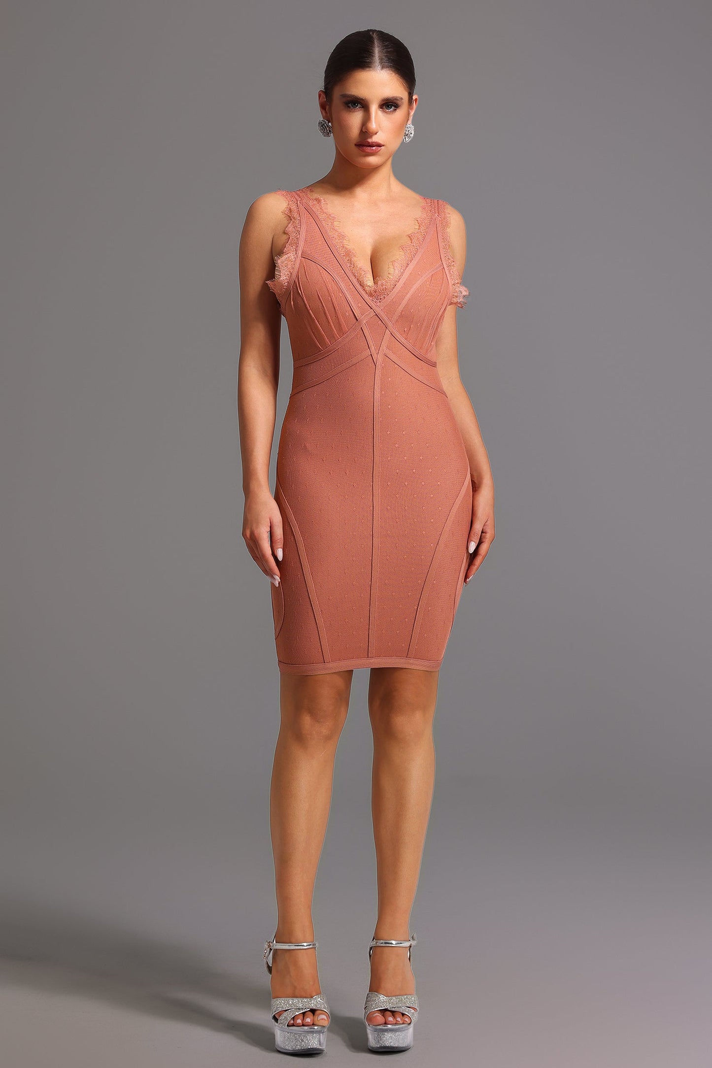 DALIA - Bandage Sleeveless V Neck Lace Mini Dress