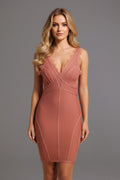 DALIA - Bandage Sleeveless V Neck Lace Mini Dress - Pink