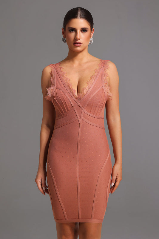 DALIA - Bandage Sleeveless V Neck Lace Mini Dress