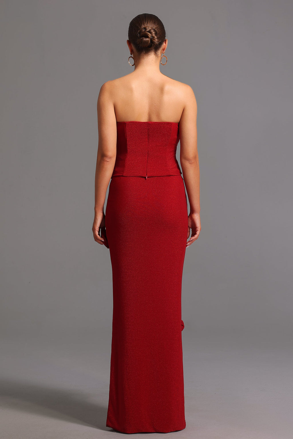 DALIA -  Strapless Flowers Maxi Set - Red