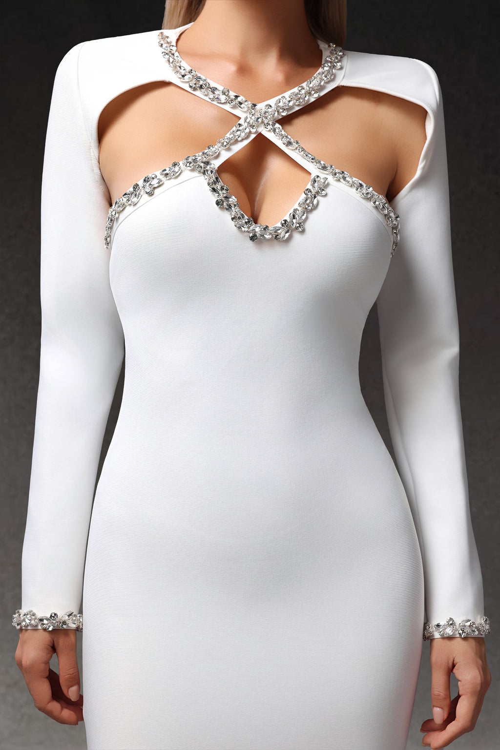 DALIA - Hollow Out Diamond Mini Dress - White
