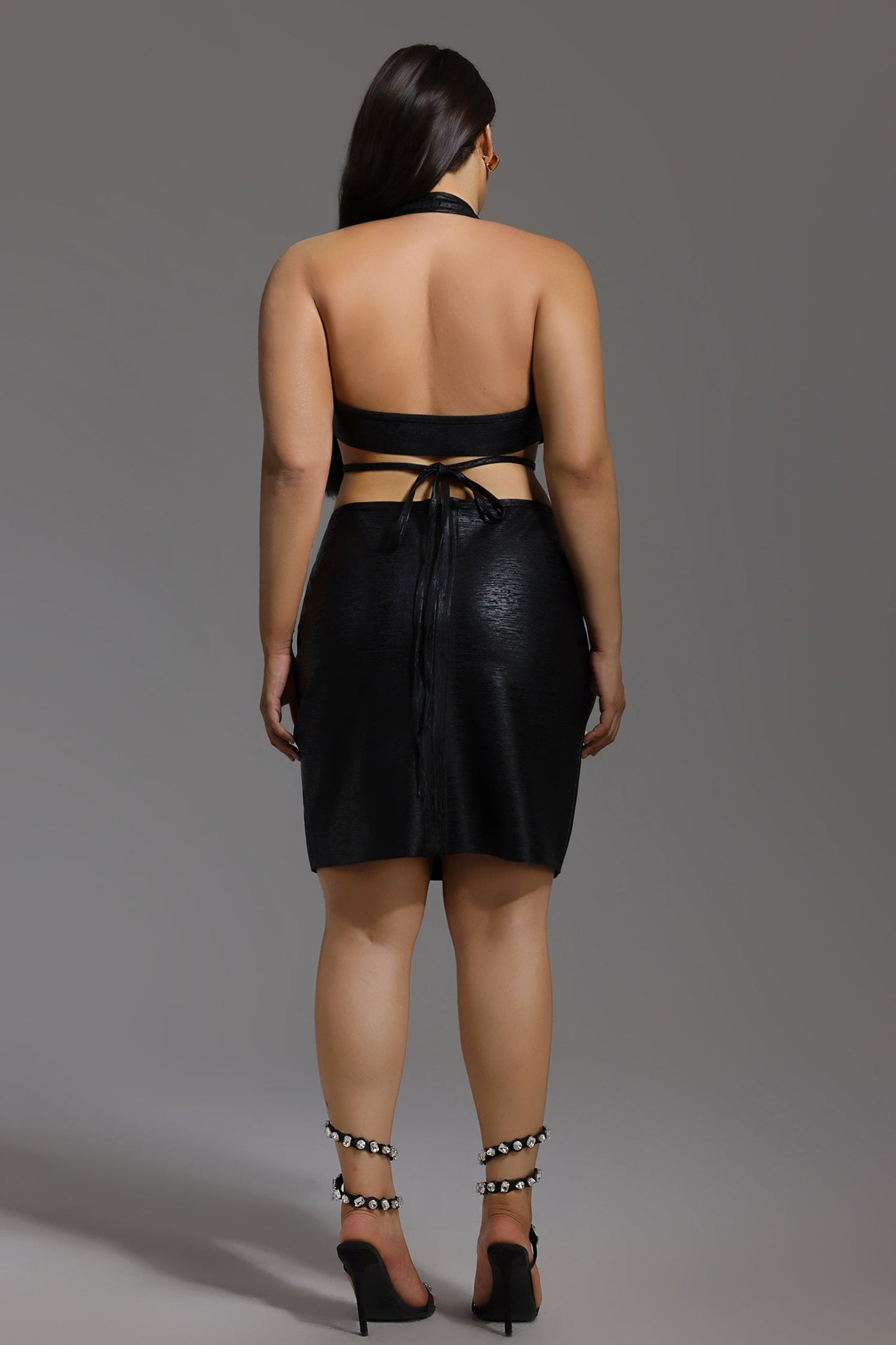 DALIA - Black Metallic Mini Bandage Dress Curve