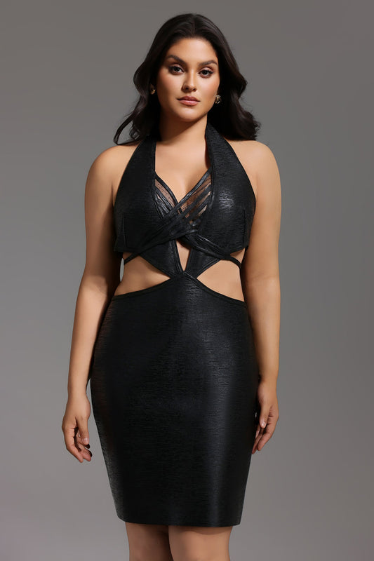 DALIA - Black Metallic Mini Bandage Dress Curve