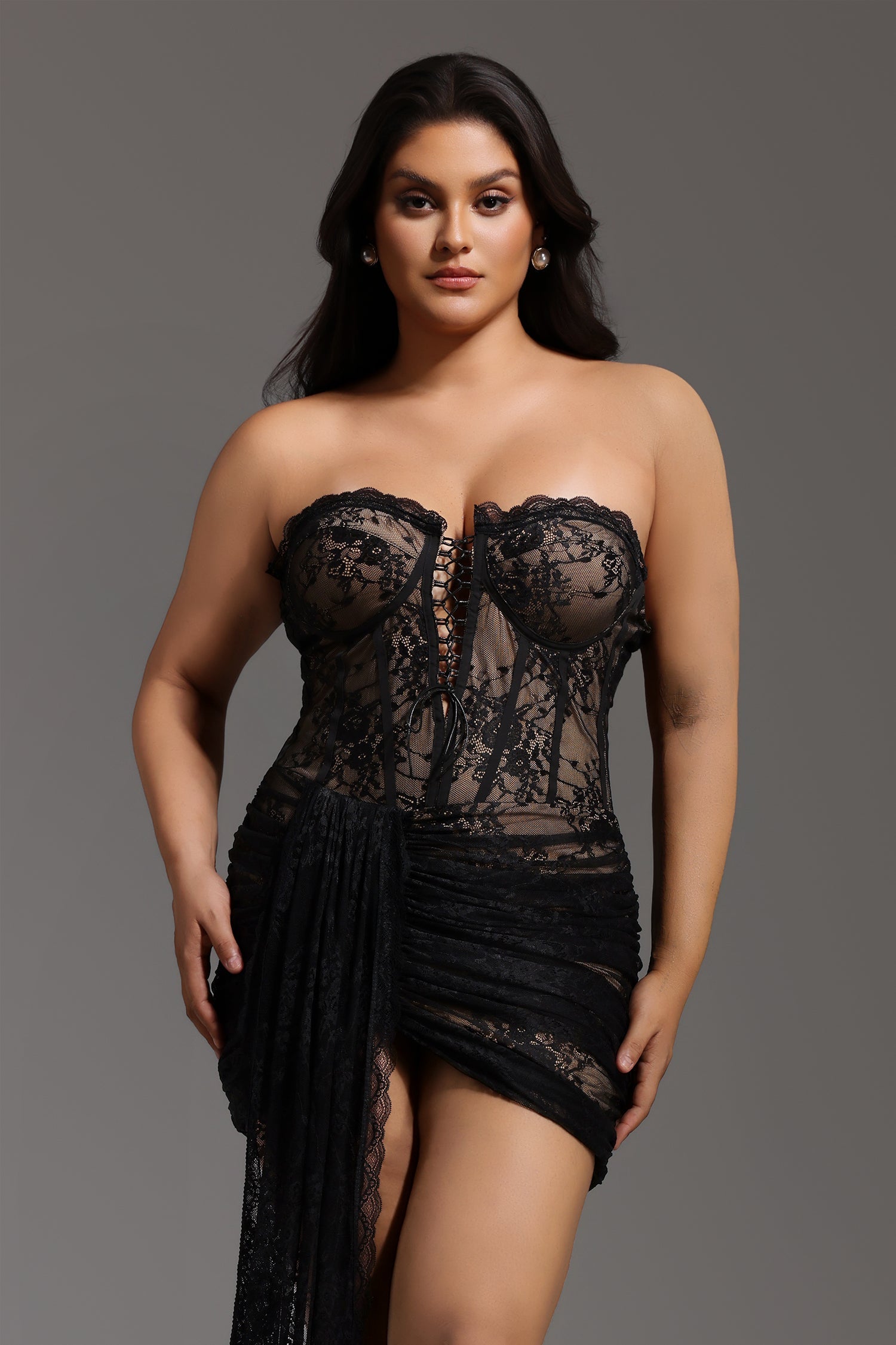 DALIA -  Strapless Lace Corset Mini Dress