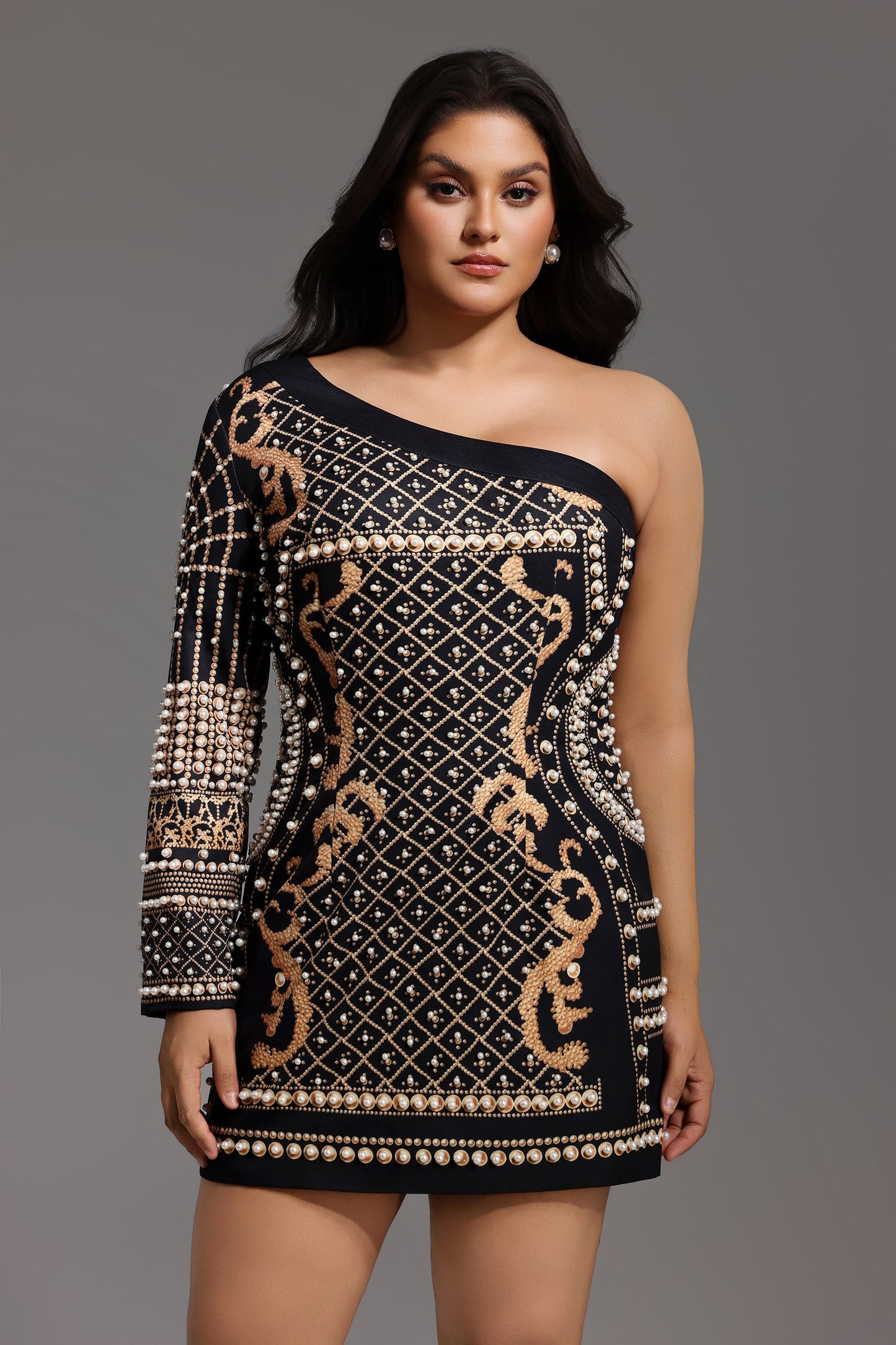 DALIA -  One Shoulder Pearl Mini Dress