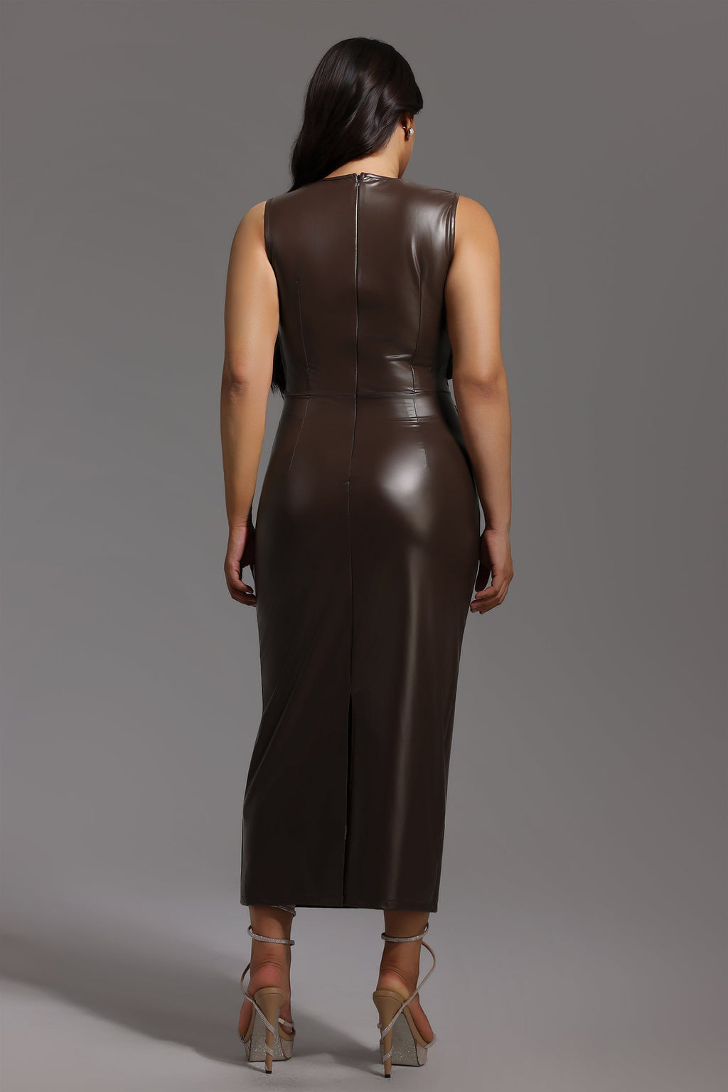 DALIA - Leren midi-jurk met rondingen 