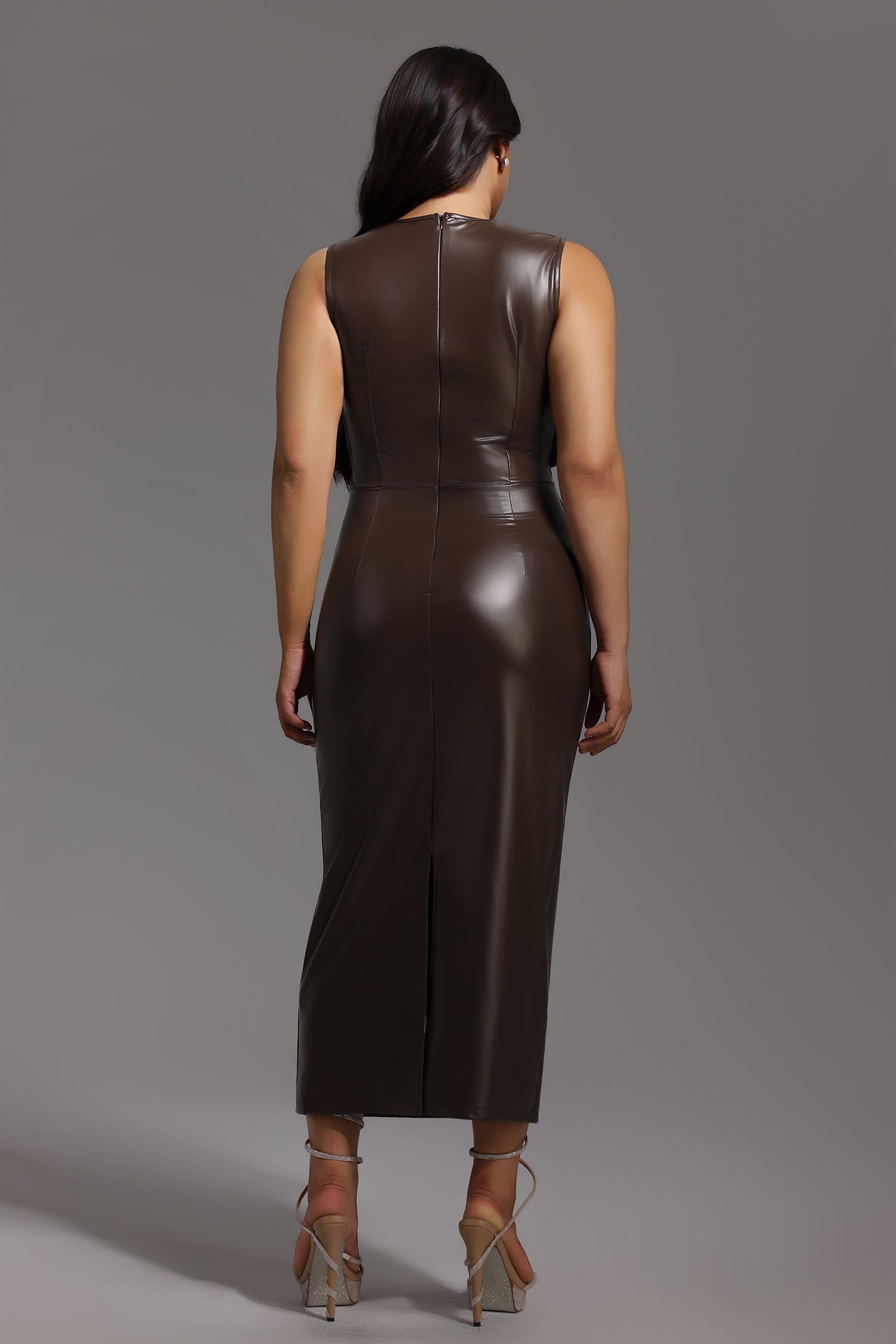DALIA - Leren midi-jurk met rondingen 
