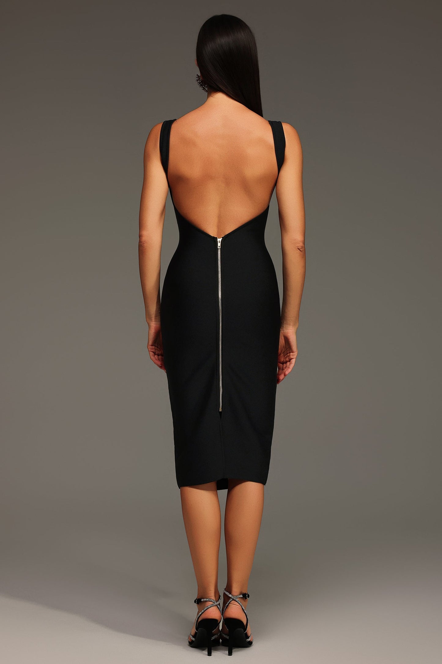 DALIA - Sleeveless Diamond Flowers Bandage Midi Dress