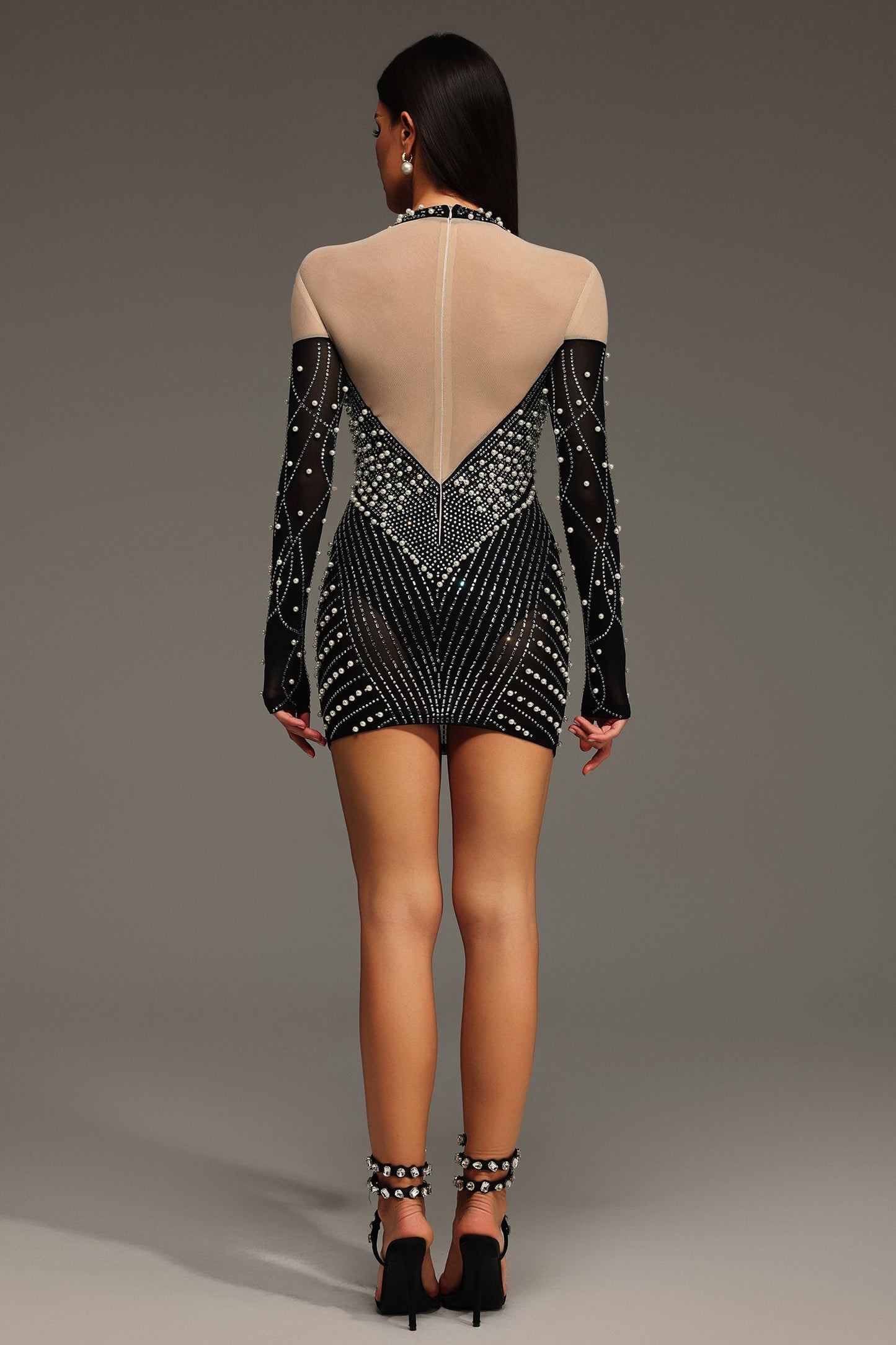 DALIA - Zavan Long Sleeves Diamond Pearl Mini Dress